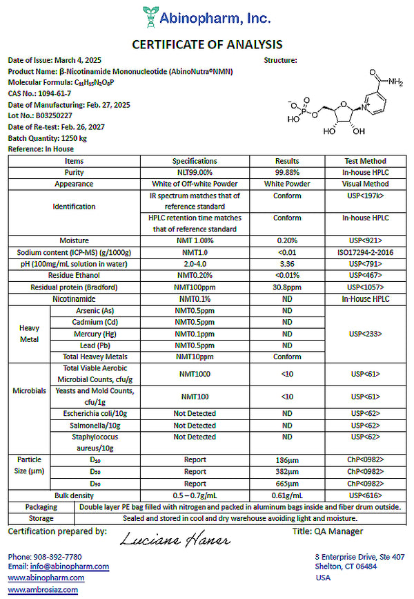 The Award-Winning AbinoNutra® NMN