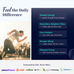 Person running outdoors with lifestyle benefits listed on a dark blue background