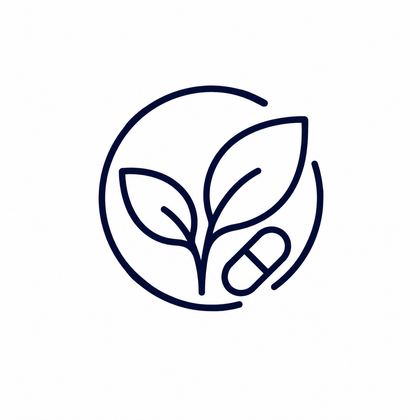 Icon of a pill with leaves inside a circle on a white background