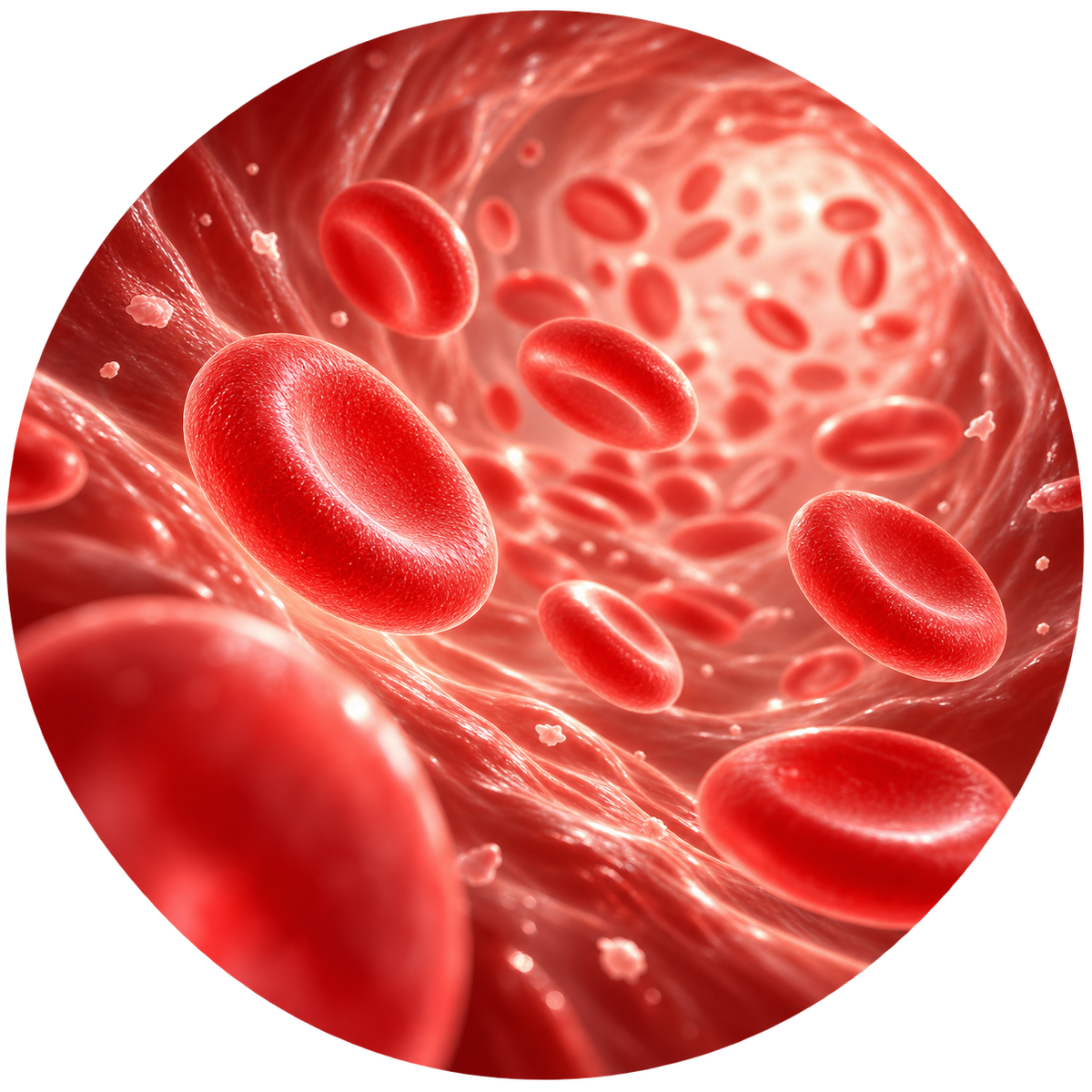Red blood cells in a circular illustration